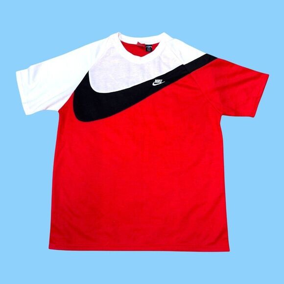 Nike Big Swoosh Mens 3XL Red White Streetwear T-Shirt Black Swoosh Logo Vintage - Picture 1 of 5